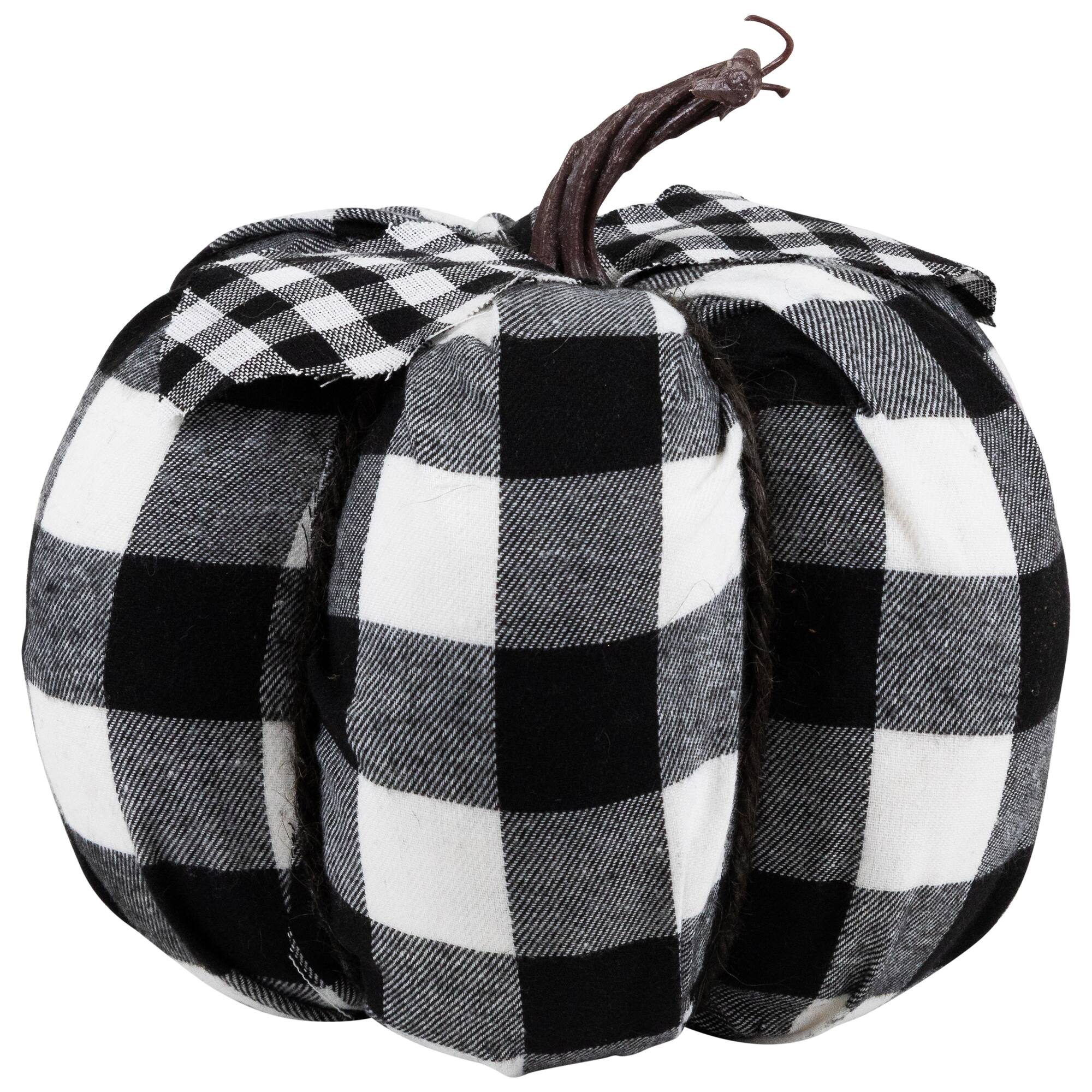 6.25" Black & White Buffalo Check Pumpkin Tabletop Décor